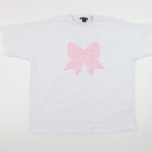 Boohoo Women's White Cotton Bow T-Shirt Size M Short Sleeve Casual Top