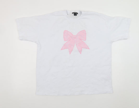 Boohoo Women's White Cotton Bow T-Shirt Size M Short Sleeve Casual Top