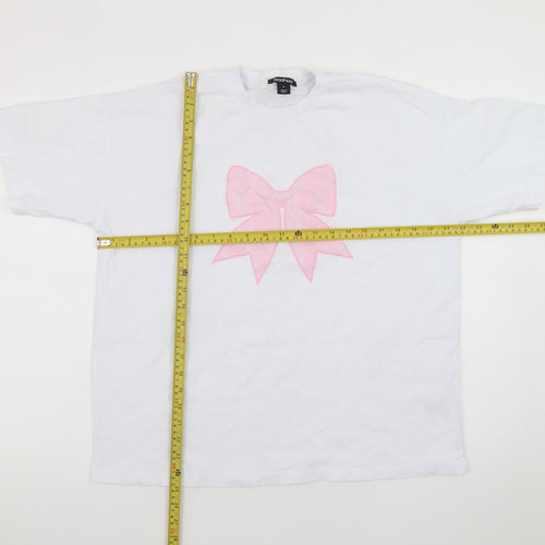 Boohoo Women's White Cotton Bow T-Shirt Size M Short Sleeve Casual Top
