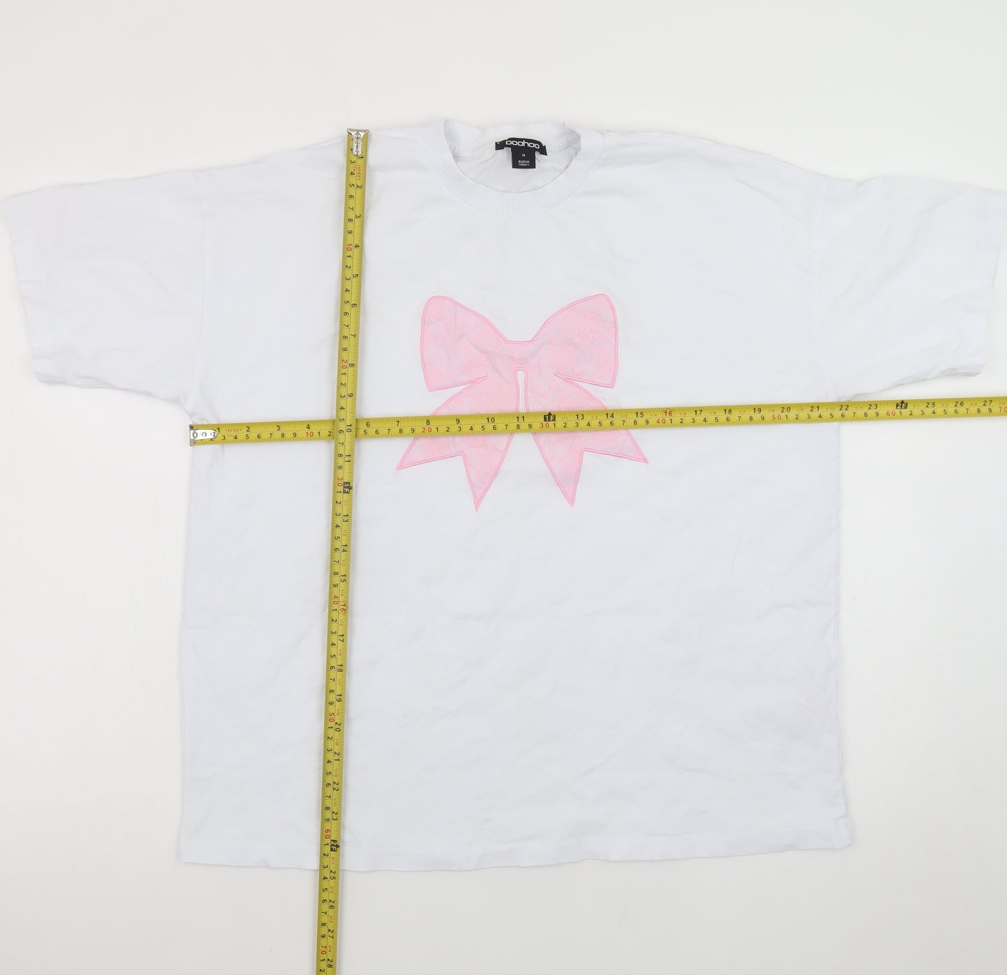 Boohoo Women's White Cotton Bow T-Shirt Size M Short Sleeve Casual Top
