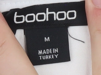 Boohoo Women's White Cotton Bow T-Shirt Size M Short Sleeve Casual Top