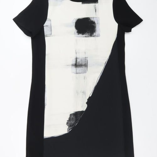 Zara Women Black White Geometric Shift Dress Size 12 Short Sleeve