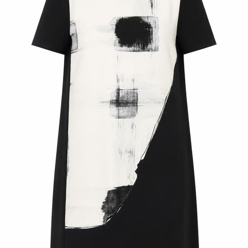 Zara Women Black White Geometric Shift Dress Size 12 Short Sleeve