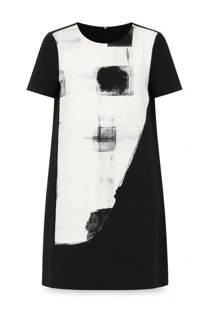 Zara Women Black White Geometric Shift Dress Size 12 Short Sleeve