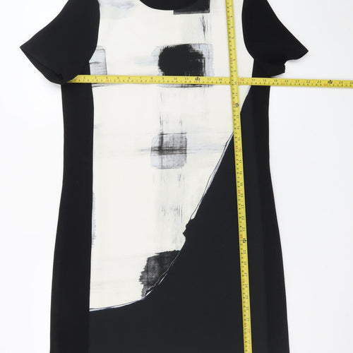 Zara Women Black White Geometric Shift Dress Size 12 Short Sleeve