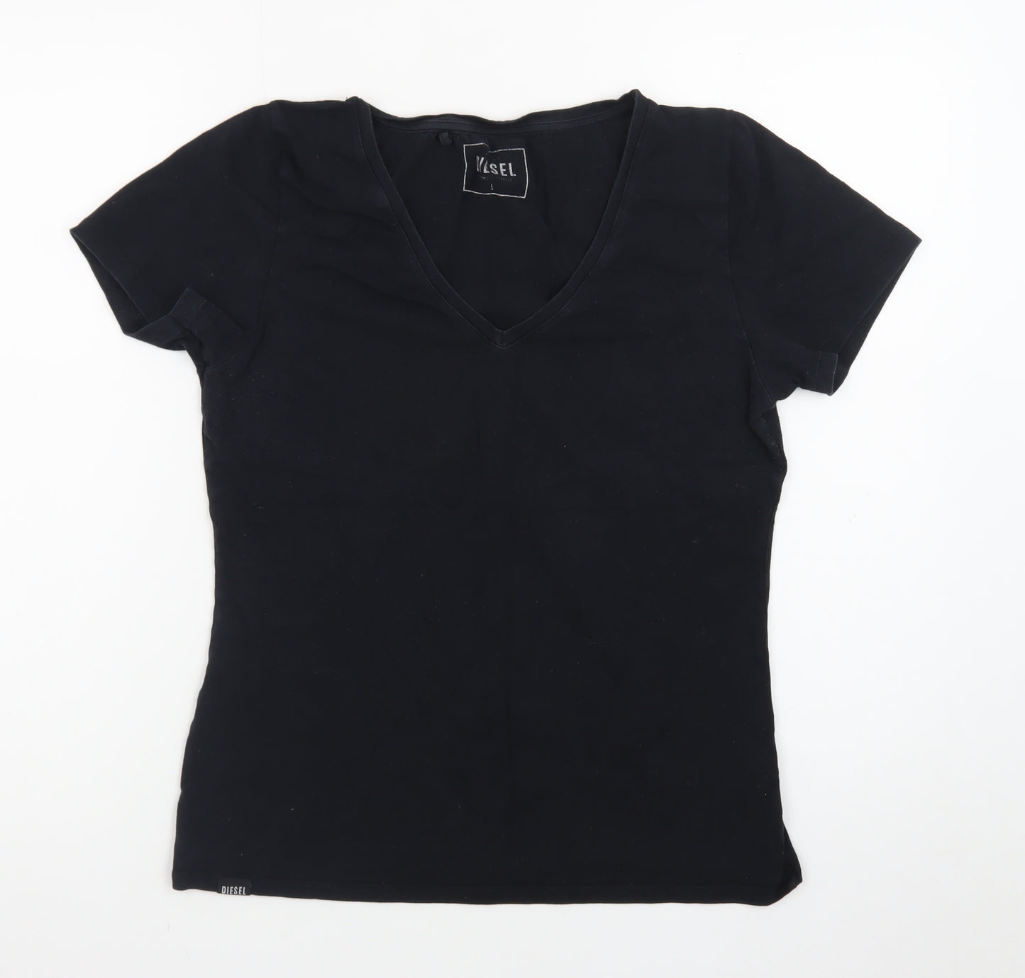 Diesel Women's Black V-Neck Short Sleeve Slim Fit T-Shirt Size L