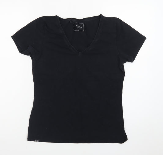 Diesel Women's Black V-Neck Short Sleeve Slim Fit T-Shirt Size L