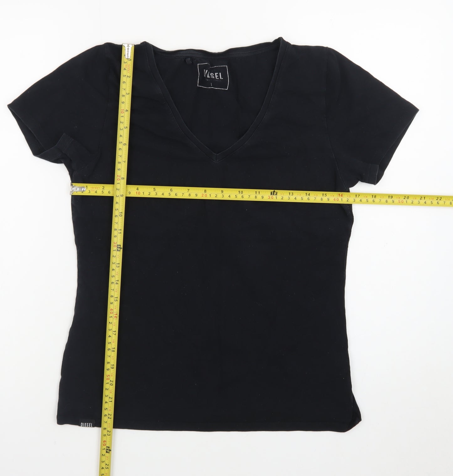 Diesel Women's Black V-Neck Short Sleeve Slim Fit T-Shirt Size L