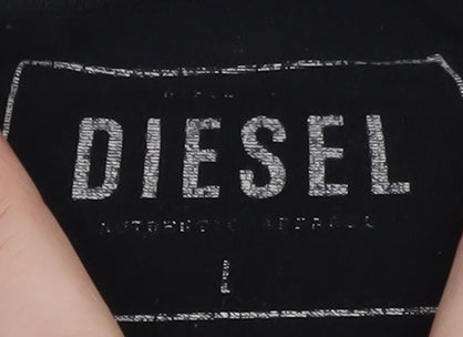 Diesel Women's Black V-Neck Short Sleeve Slim Fit T-Shirt Size L