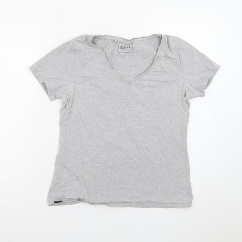 Diesel Womens Grey V-Neck Basic T-Shirt Size L