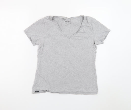 Diesel Womens Grey V-Neck Basic T-Shirt Size L