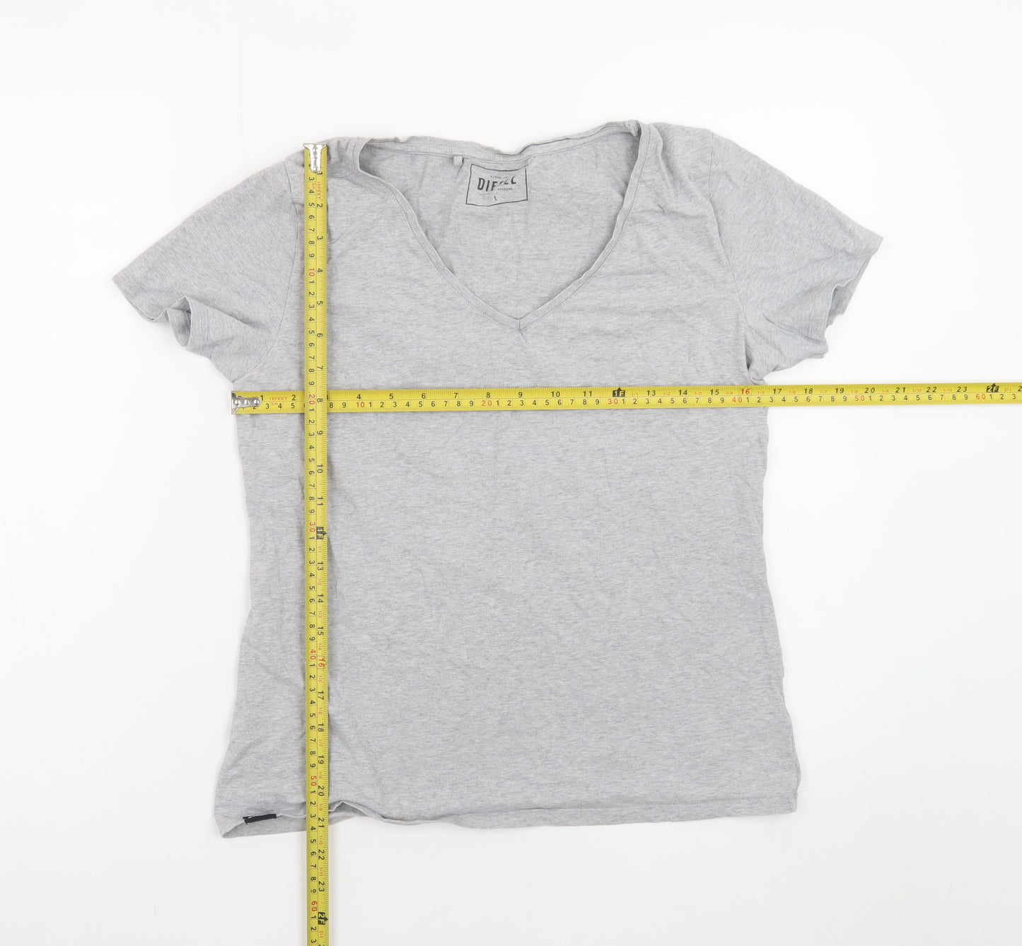 Diesel Womens Grey V-Neck Basic T-Shirt Size L