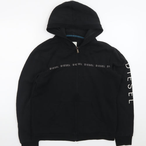 Diesel Men's Black Full Zip Hoodie L Logo Graphic Cotton Blend
