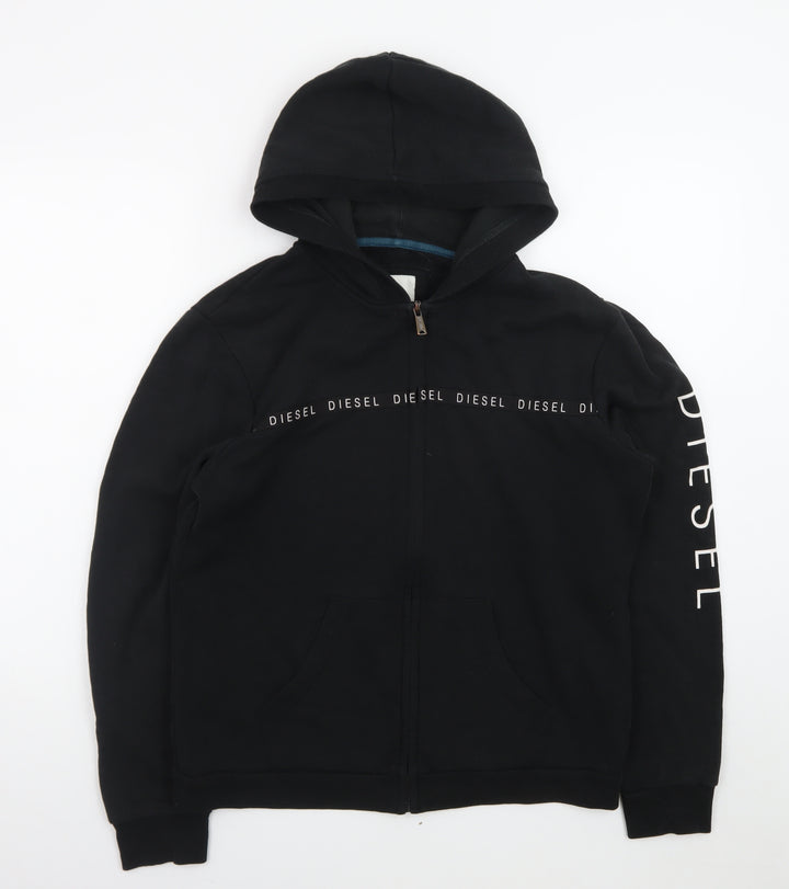 Diesel Men's Black Full Zip Hoodie L Logo Graphic Cotton Blend