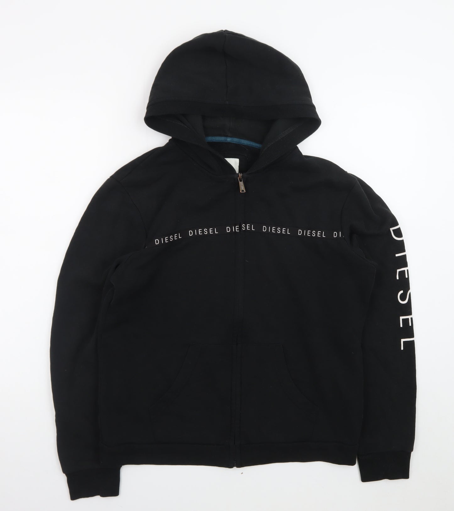 Diesel Men's Black Full Zip Hoodie L Logo Graphic Cotton Blend