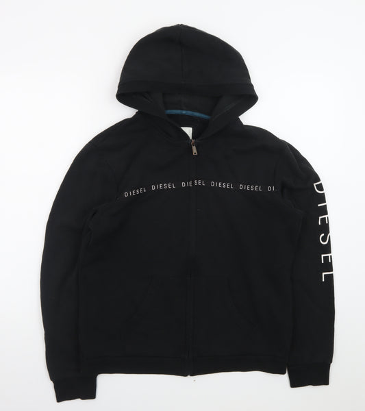 Diesel Men's Black Full Zip Hoodie L Logo Graphic Cotton Blend