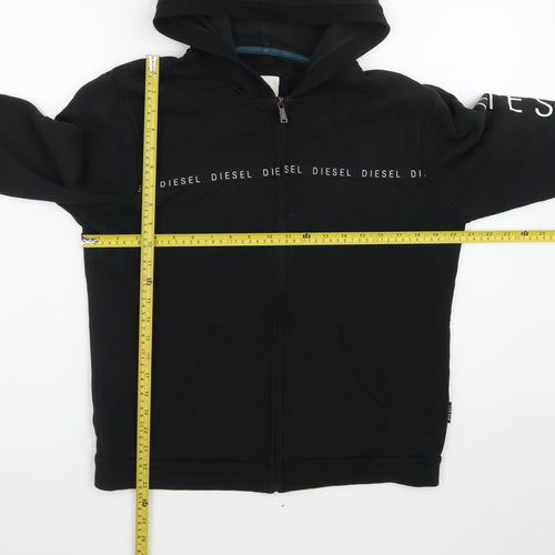 Diesel Men's Black Full Zip Hoodie L Logo Graphic Cotton Blend