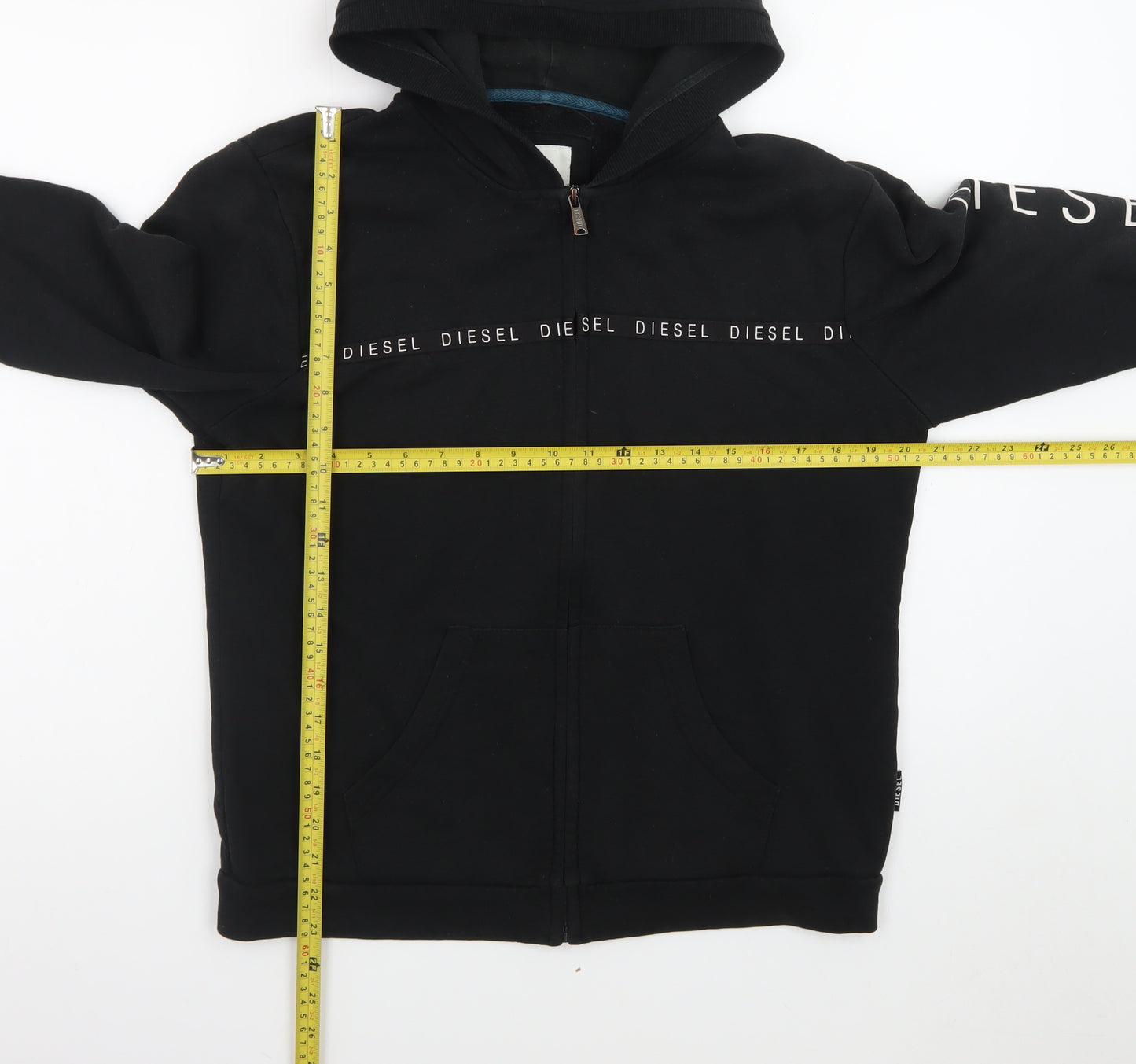 Diesel Men's Black Full Zip Hoodie L Logo Graphic Cotton Blend