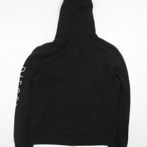 Diesel Men's Black Full Zip Hoodie L Logo Graphic Cotton Blend