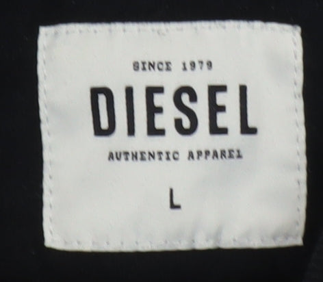 Diesel Men's Black Full Zip Hoodie L Logo Graphic Cotton Blend