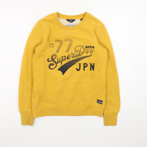 Superdry Women Yellow Crew Neck Pullover Sweatshirt UK 8