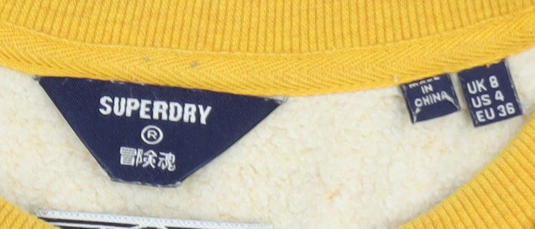 Superdry Women Yellow Crew Neck Pullover Sweatshirt UK 8