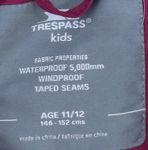 Trespass Girls Red Waterproof Hooded Parka Coat Age 11-12 Years