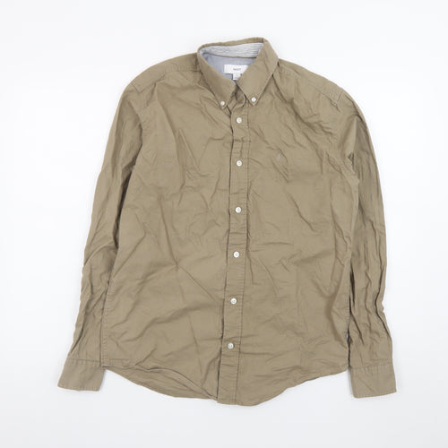 Next Men's Beige Button-Down Cotton Long Sleeve Casual Shirt S