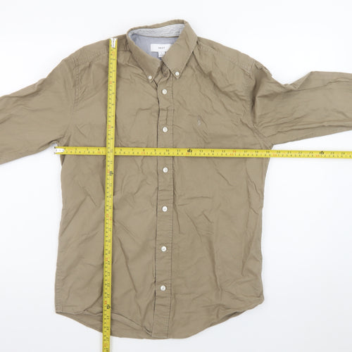 Next Men's Beige Button-Down Cotton Long Sleeve Casual Shirt S