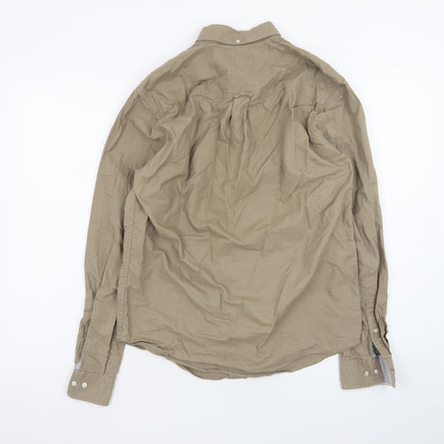 Next Men's Beige Button-Down Cotton Long Sleeve Casual Shirt S