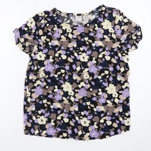 ICHI Women's Multicoloured Floral Short Sleeve Viscose Blouse Size 8