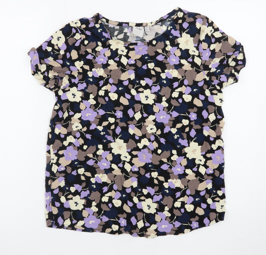 ICHI Women's Multicoloured Floral Short Sleeve Viscose Blouse Size 8