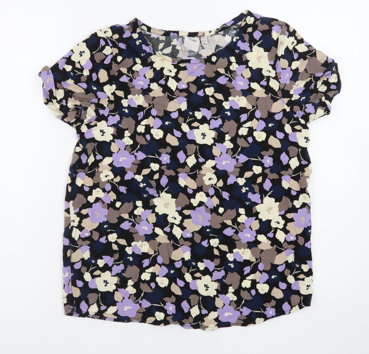ICHI Women's Multicoloured Floral Short Sleeve Viscose Blouse Size 8