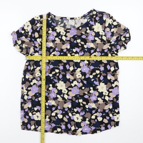 ICHI Women's Multicoloured Floral Short Sleeve Viscose Blouse Size 8