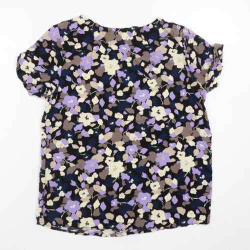 ICHI Women's Multicoloured Floral Short Sleeve Viscose Blouse Size 8