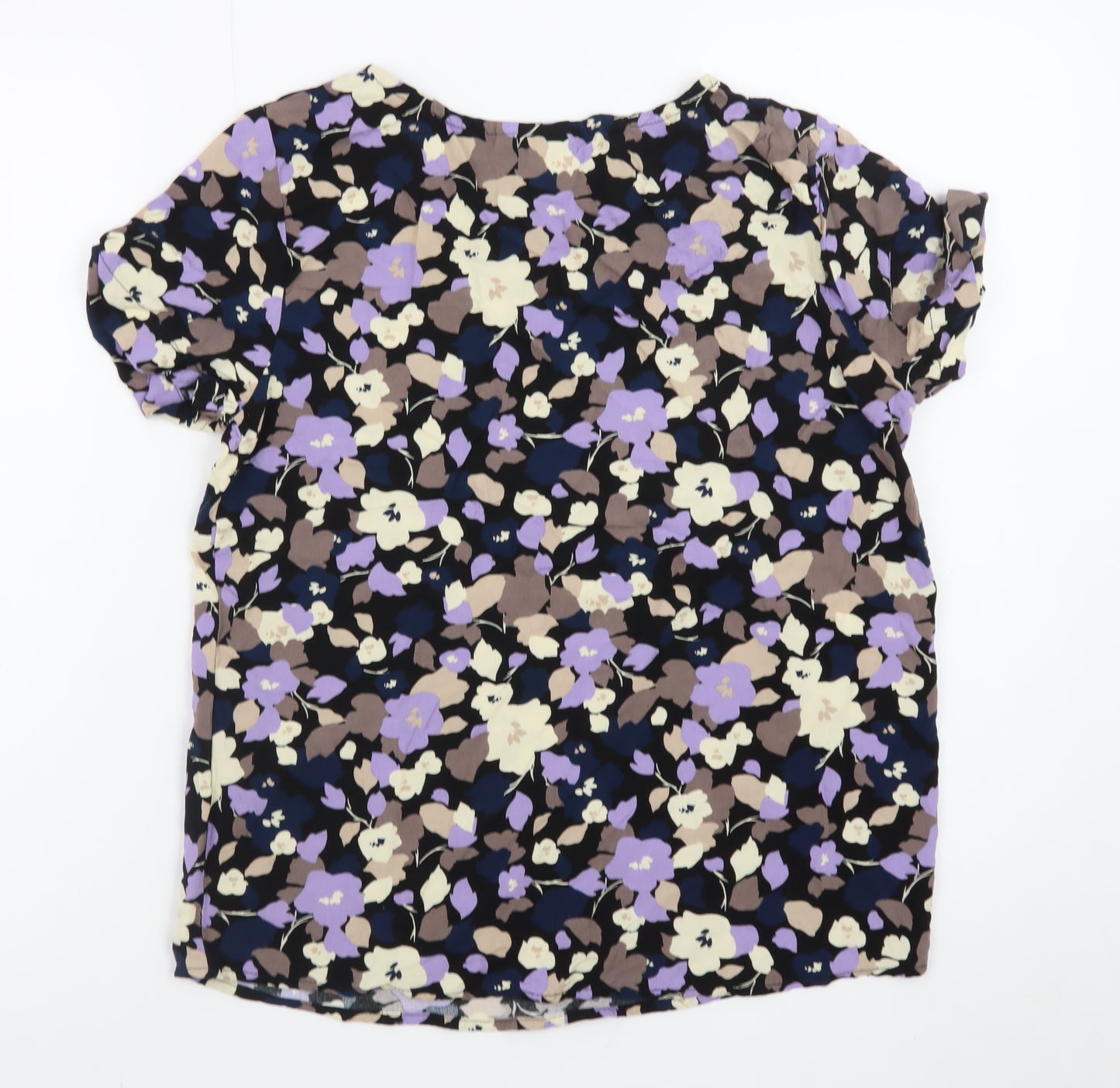 ICHI Women's Multicoloured Floral Short Sleeve Viscose Blouse Size 8