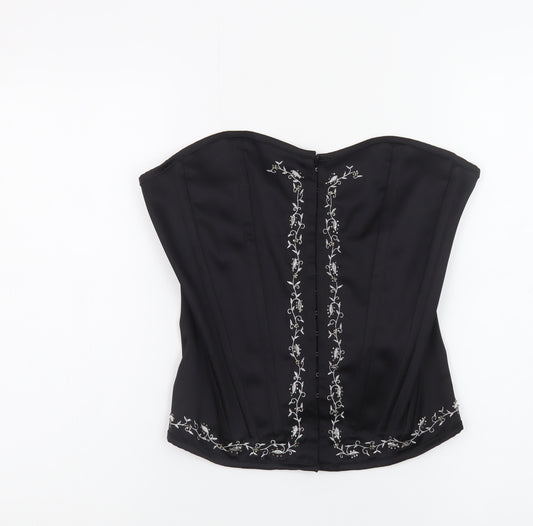 Charlotte Russe Women’s Black Strapless Camisole Corset Top L Embroidered Lace-Up