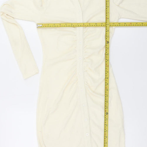 PrettyLittleThing Women Ivory UK 12 Shirt Dress Long Sleeve Ruched