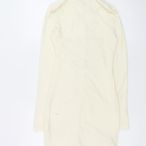 PrettyLittleThing Women Ivory UK 12 Shirt Dress Long Sleeve Ruched