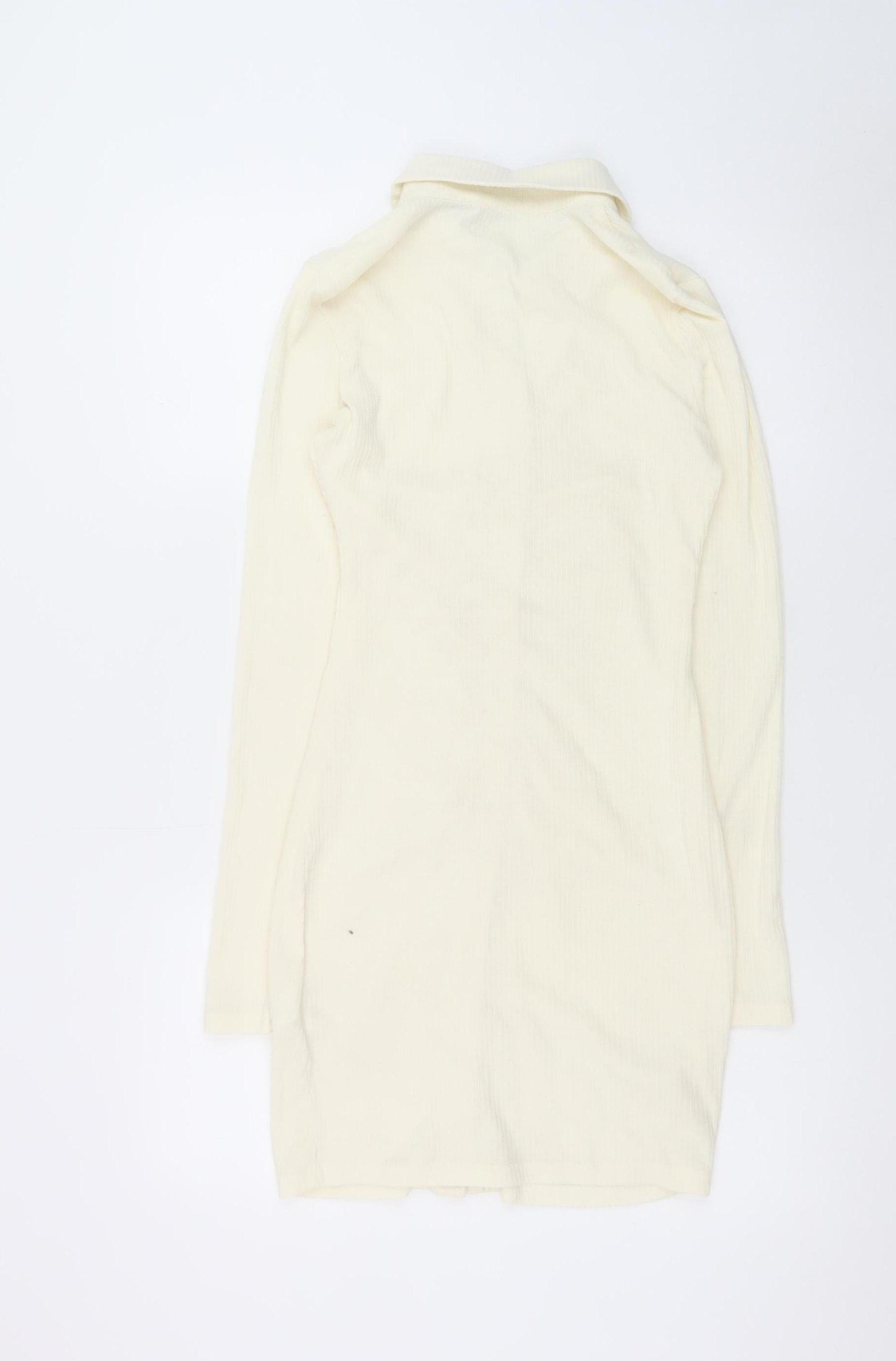 PrettyLittleThing Women Ivory UK 12 Shirt Dress Long Sleeve Ruched