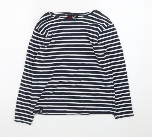 Breizh Ocean Women's Blue Striped Long Sleeve Boat Neck Cotton Top M