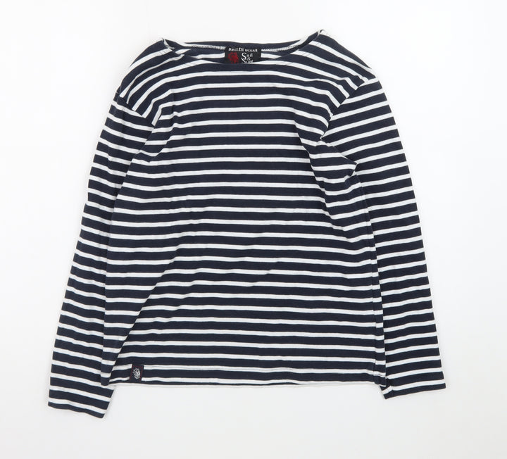 Breizh Ocean Women's Blue Striped Long Sleeve Boat Neck Cotton Top M