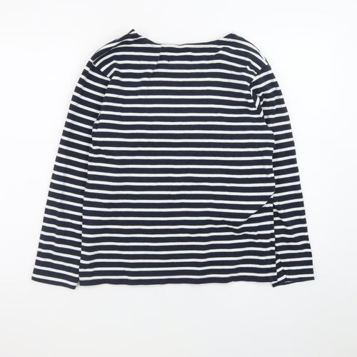 Breizh Ocean Women's Blue Striped Long Sleeve Boat Neck Cotton Top M