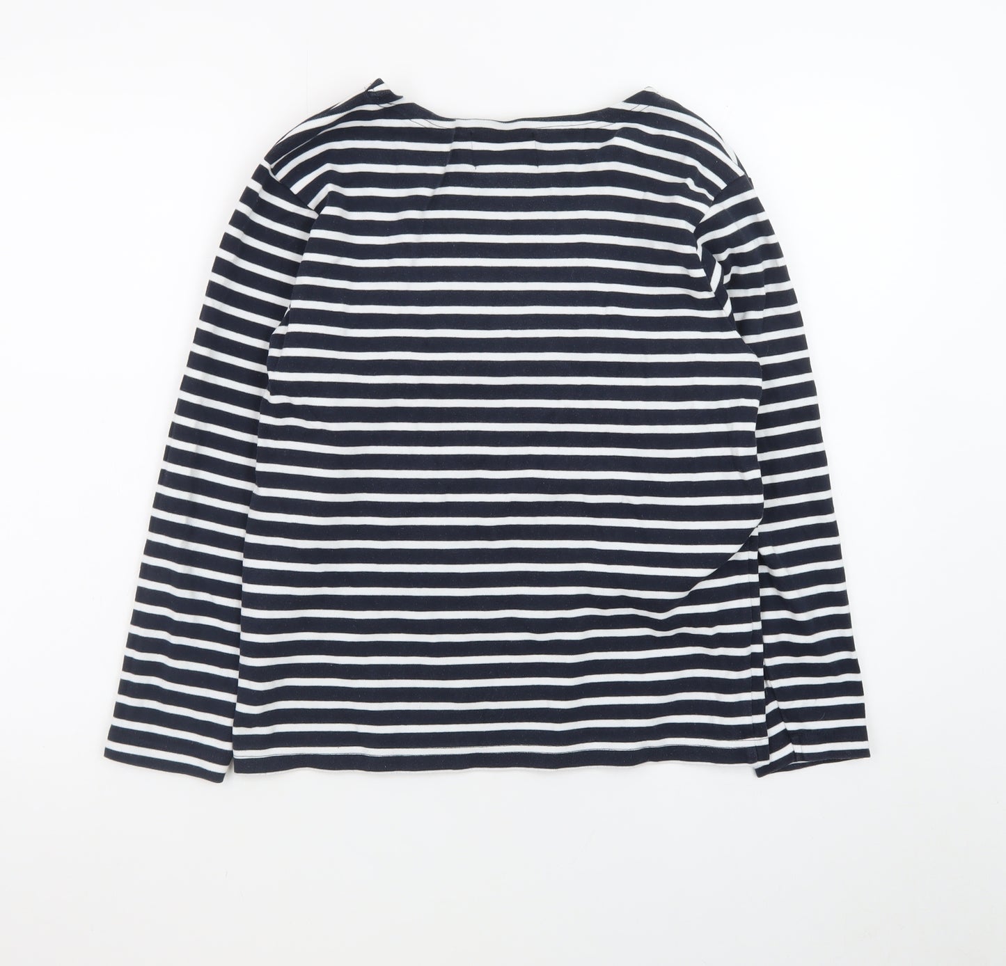 Breizh Ocean Women's Blue Striped Long Sleeve Boat Neck Cotton Top M