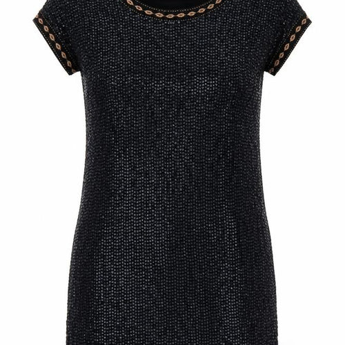 Monsoon Women Black Sequin Shift Dress Size 10 Short Sleeve Party