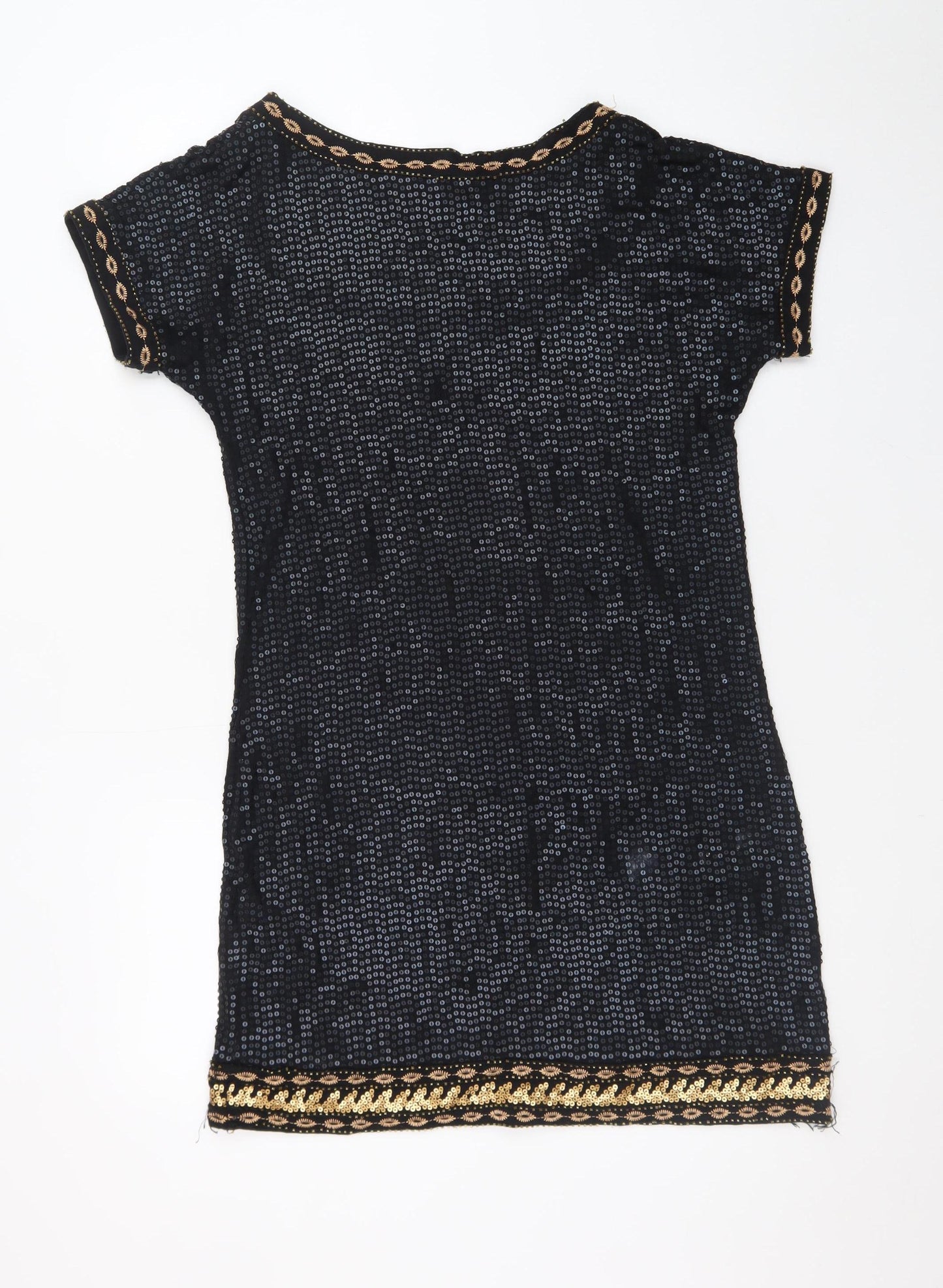 Monsoon Women Black Sequin Shift Dress Size 10 Short Sleeve Party