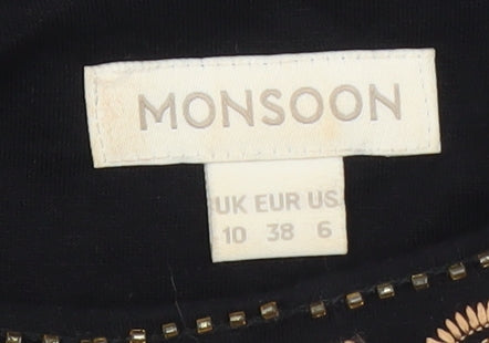 Monsoon Women Black Sequin Shift Dress Size 10 Short Sleeve Party