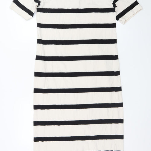 H&M Women’s Black White Striped Midi T-Shirt Dress L