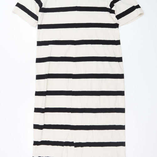 H&M Women’s Black White Striped Midi T-Shirt Dress L