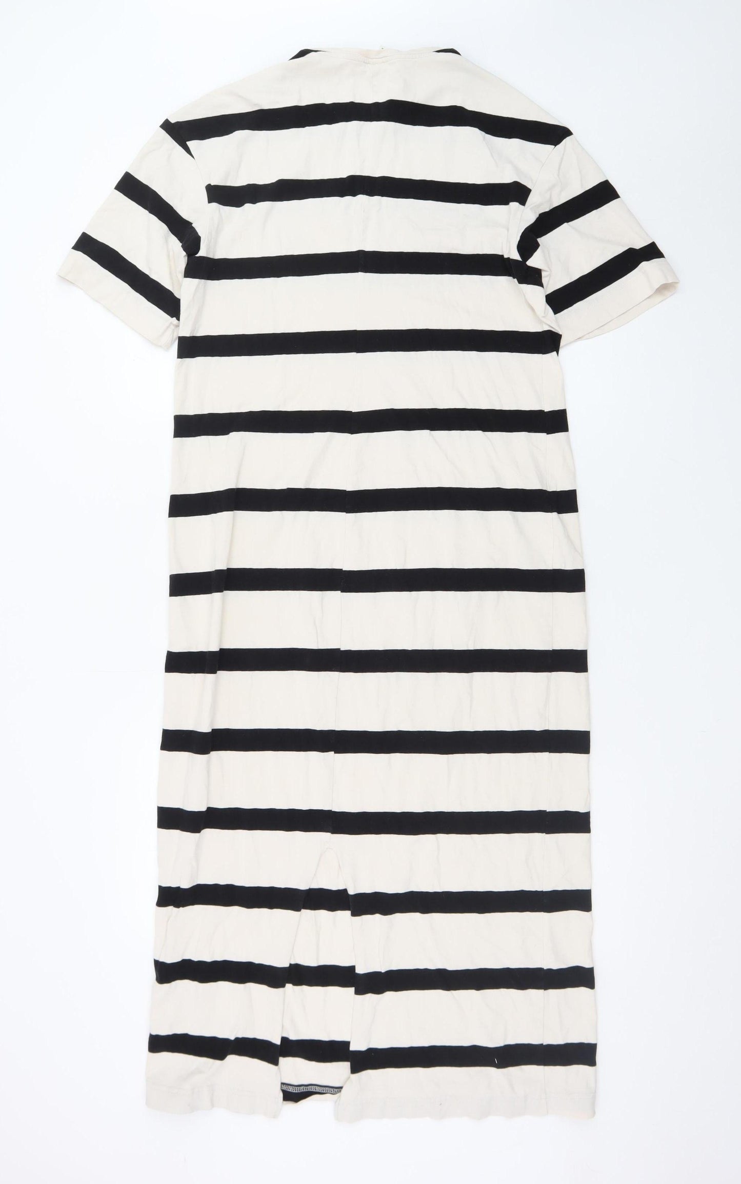 H&M Women’s Black White Striped Midi T-Shirt Dress L